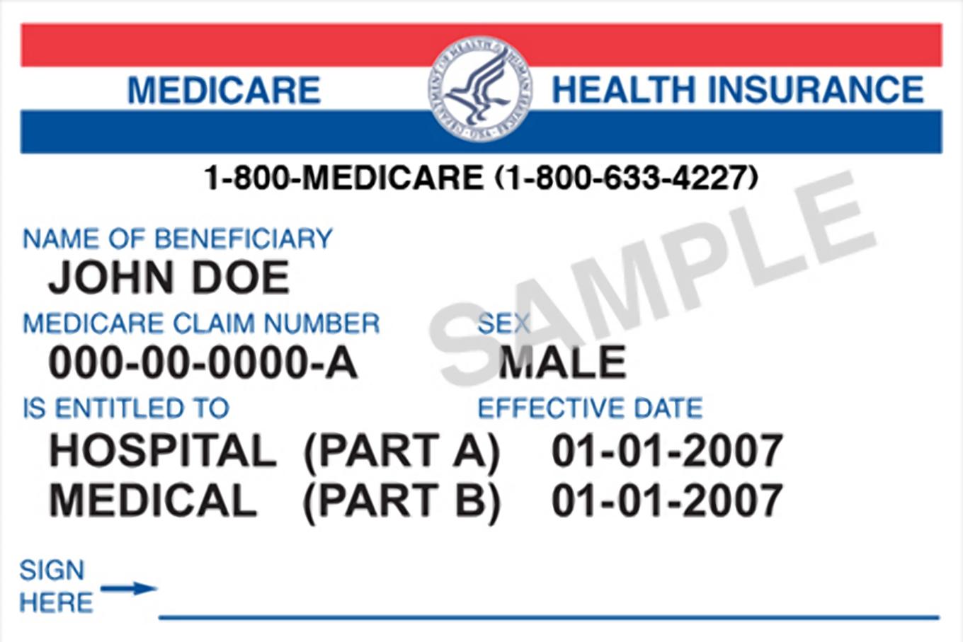Sample of Medicare Health Insurance card